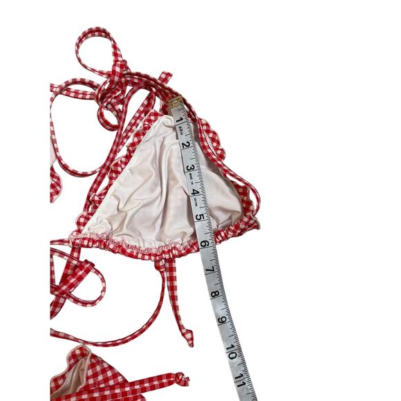 Good American Gingham Bikini Set Red White Check Halter High Waist Womans 4XL - Picture 7 of 8